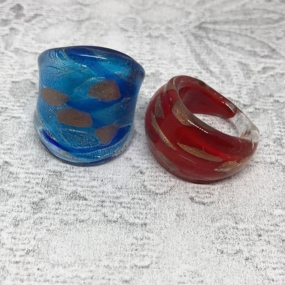 Bundle lot 2 foil art glass statement rings boho - Picture 3 of 9